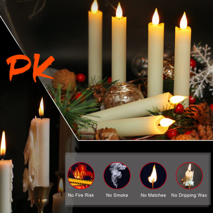PChero 6 Pack Real Wax Battery Operated Taper Candles with Remote Timer, 6.4″，Ivory, Uneven Melted Edge Design - Image 4