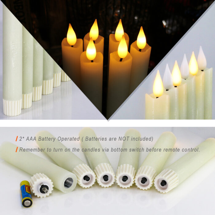 PChero 6 Pack Real Wax Battery Operated Taper Candles with Remote Timer, 6.4″，Ivory, Uneven Melted Edge Design - Image 10